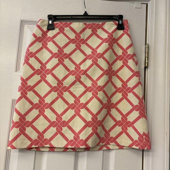 Milly Dresses & Skirts - MILLY Skirt Womens Size 4 Pink & Cream Geo Print Cotton Lined Casual Side Zip